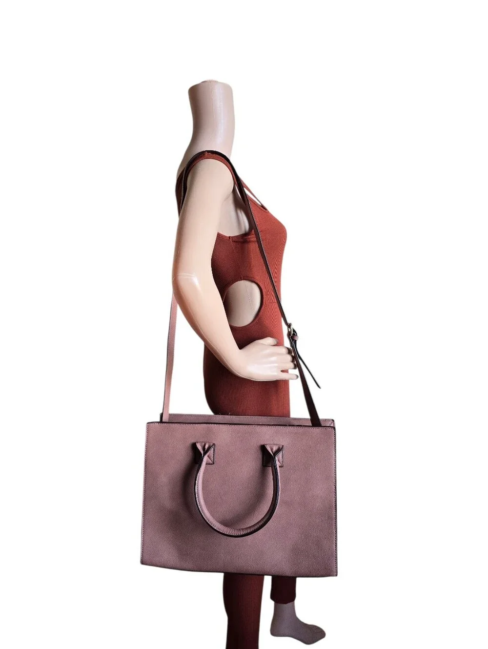 Justfab Women's Mauve Pink Pebbled Faux Leather Large Satchel Tote Handbag - Picture 5 of 16